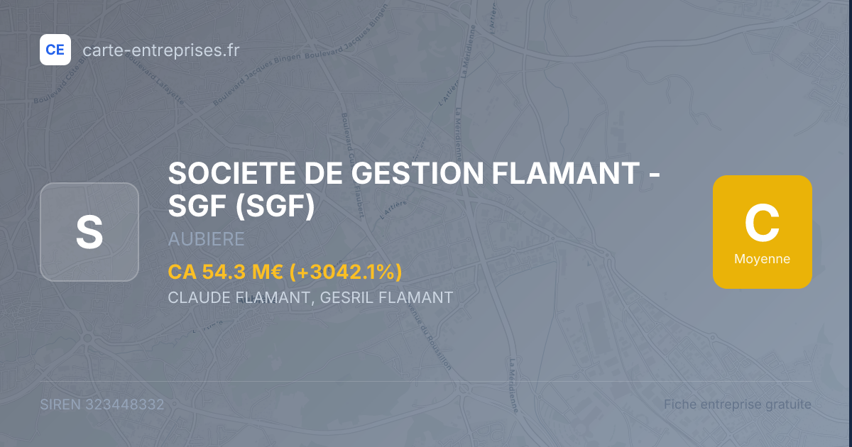 SOCIETE DE GESTION FLAMANT - SGF (SGF) — 323448332 — carte-entreprises.fr