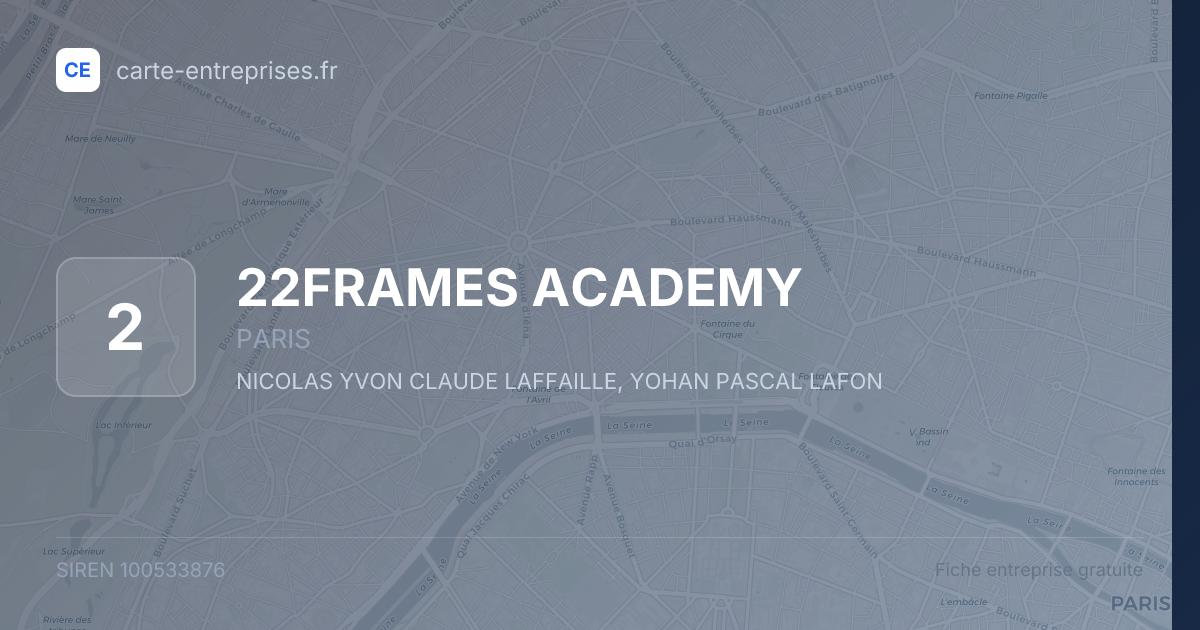 22FRAMES ACADEMY — 100533876 — fiche entreprise