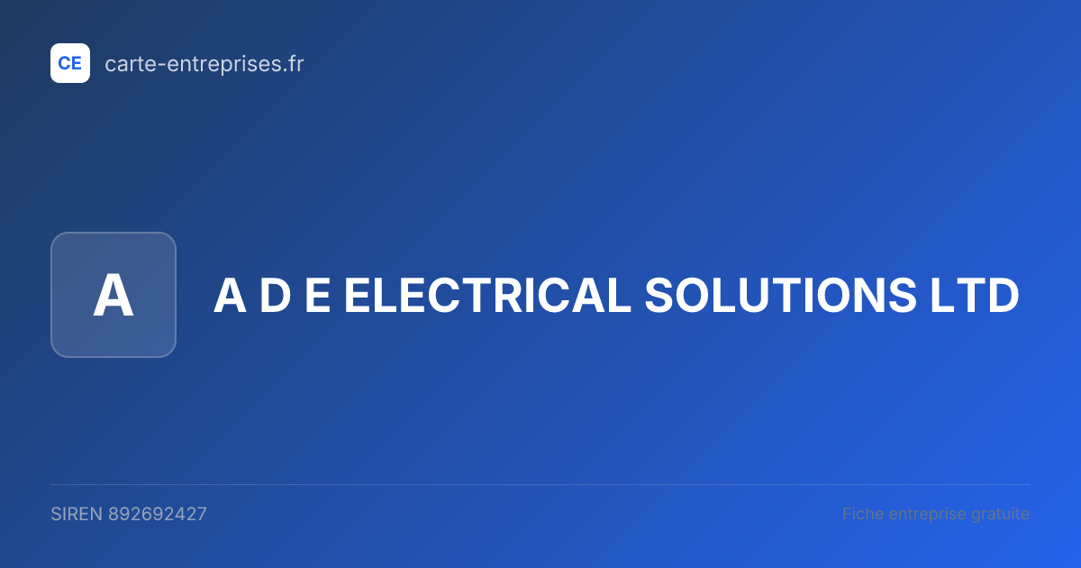 A D E ELECTRICAL SOLUTIONS LTD — 892692427 — fiche entreprise