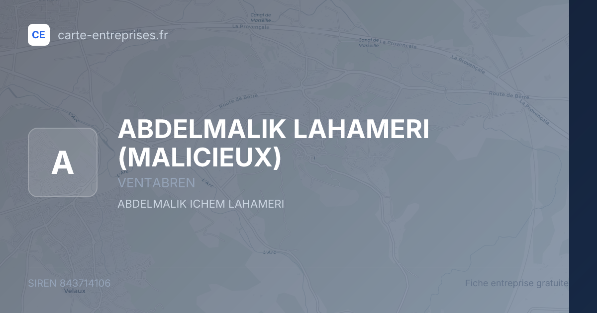 ABDELMALIK LAHAMERI (MALICIEUX) — 843714106 — fiche entreprise