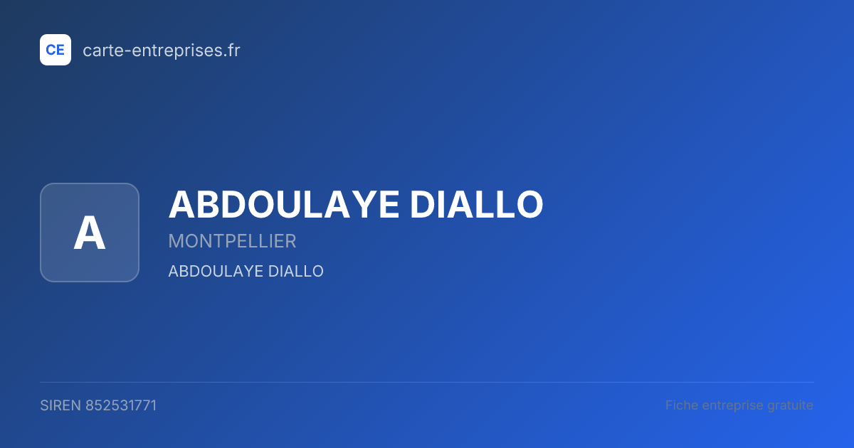 ABDOULAYE DIALLO — 852531771 — fiche entreprise