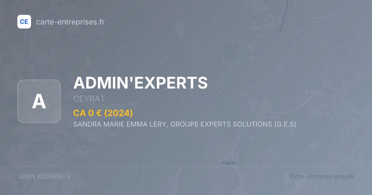 ADMIN'EXPERTS — 852895978 — fiche entreprise