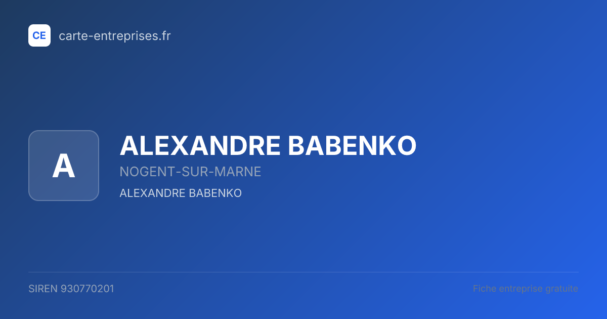ALEXANDRE BABENKO — 930770201 — fiche entreprise