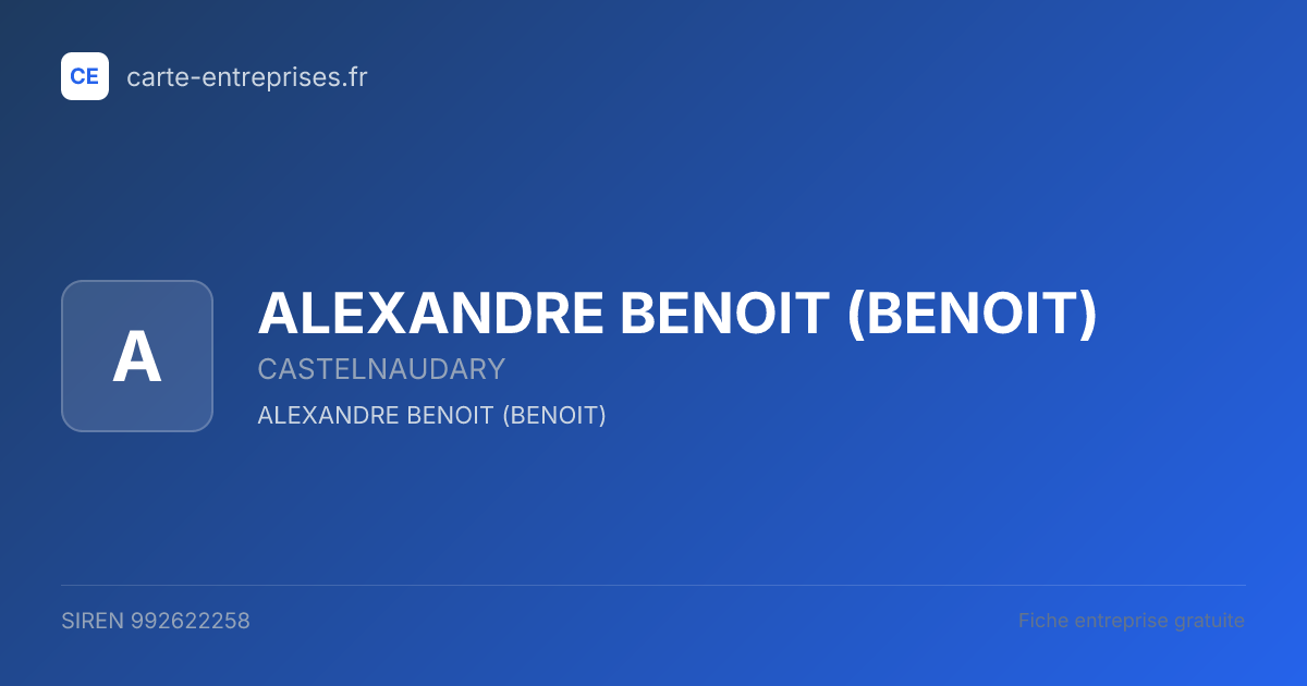 ALEXANDRE BENOIT (BENOIT) — 992622258 — fiche entreprise