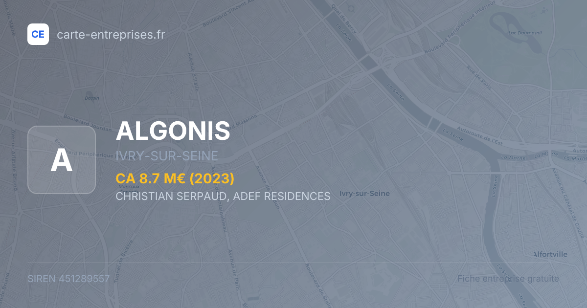 ALGONIS — 451289557 — fiche entreprise