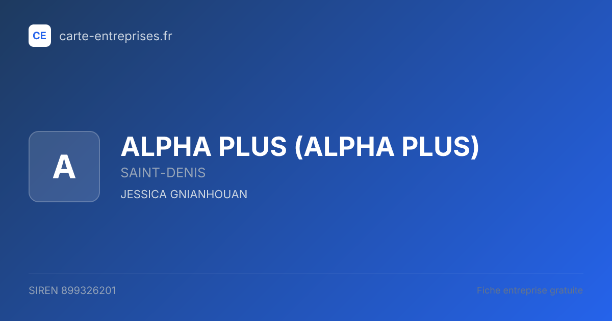 ALPHA PLUS — 899326201 — fiche entreprise
