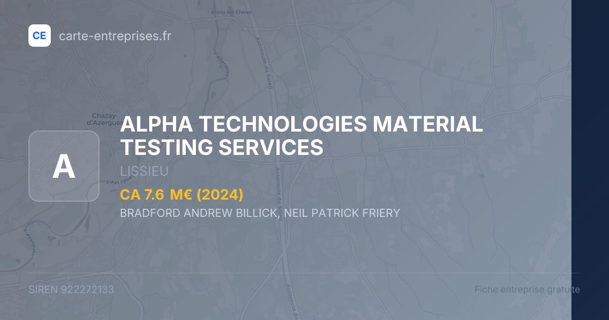 ALPHA TECHNOLOGIES MATERIAL TESTING SERVICES — 922272133 — fiche entreprise