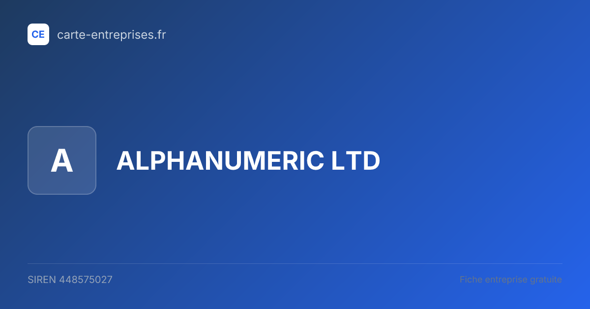 ALPHANUMERIC LTD — 448575027 — fiche entreprise
