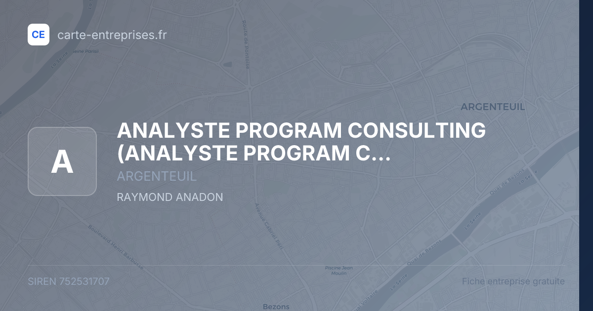 ANALYSTE PROGRAM CONSULTING (ANALYSTE PROGRAM CONSULTING APC) (A.P.C) — 752531707 — fiche entreprise