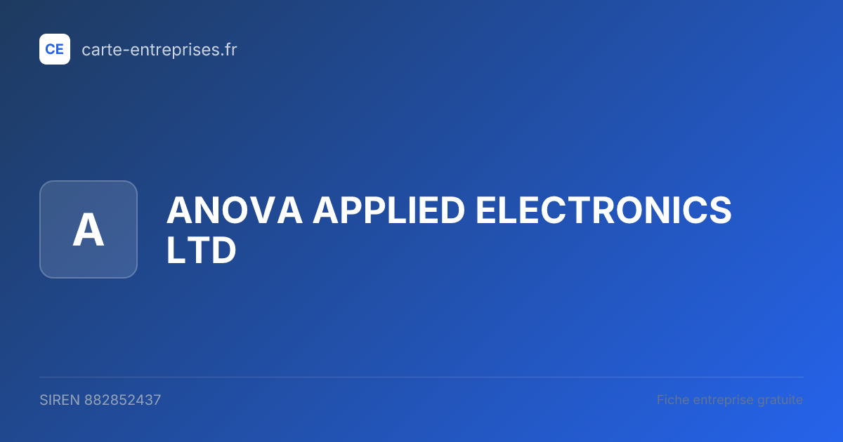 ANOVA APPLIED ELECTRONICS LTD — 882852437 — fiche entreprise