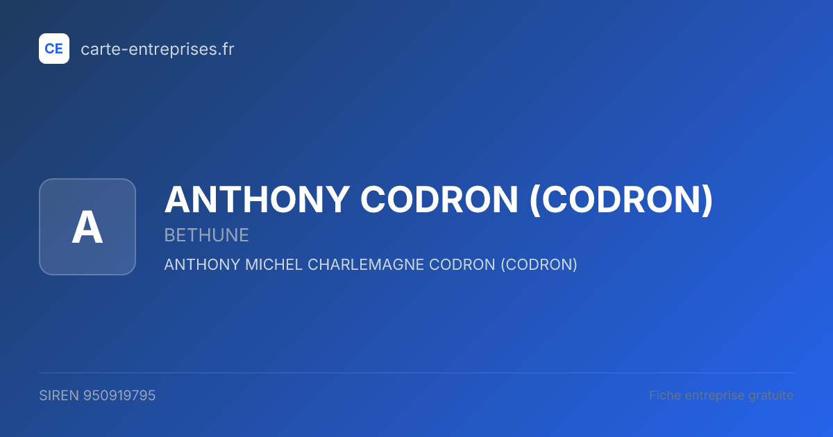 ANTHONY CODRON (CODRON) — 950919795 — fiche entreprise