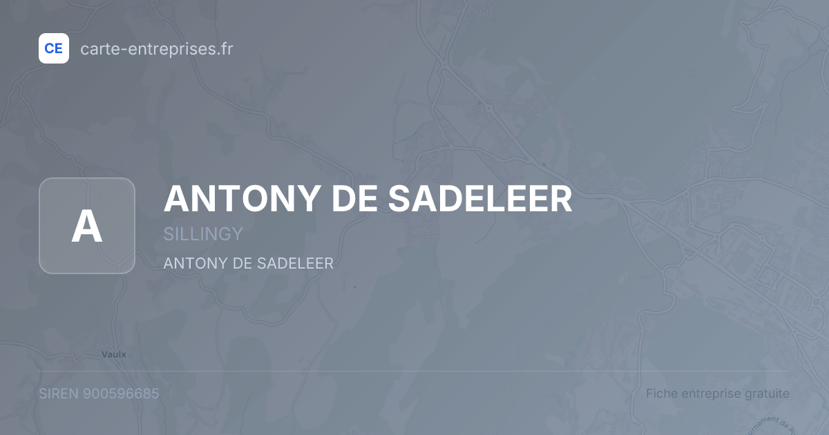 ANTONY DE SADELEER — 900596685 — fiche entreprise