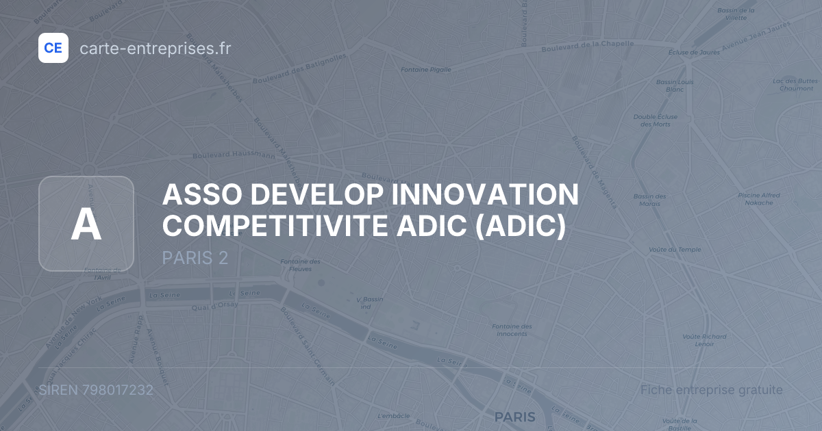 ASSO DEVELOP INNOVATION COMPETITIVITE ADIC (ADIC) — 798017232 — fiche entreprise