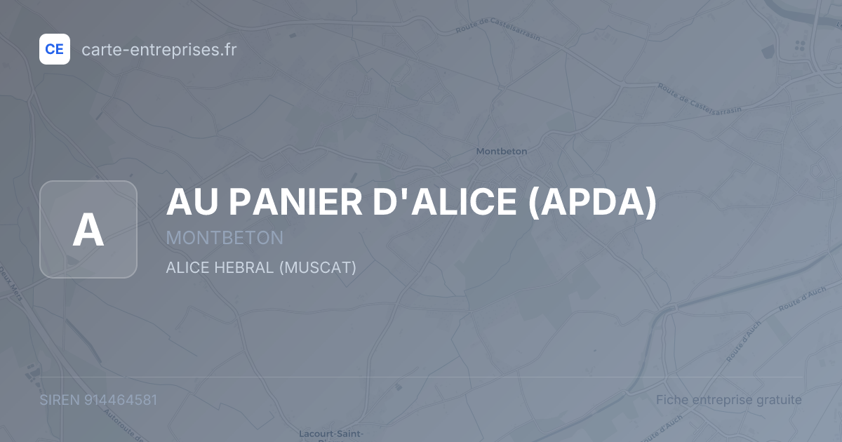AU PANIER D'ALICE (APDA) — 914464581 — fiche entreprise