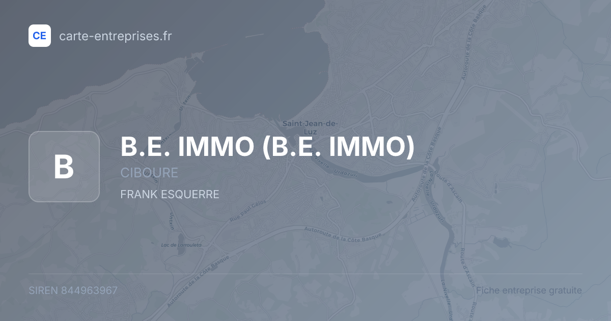 B.E. IMMO — 844963967 — fiche entreprise