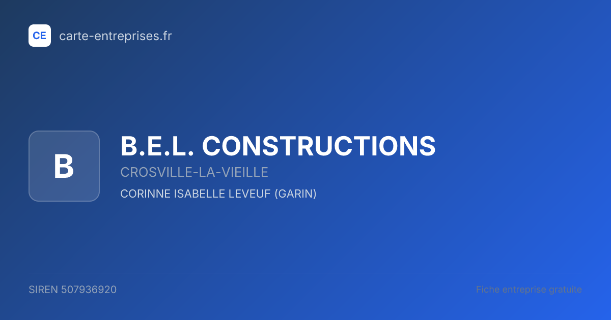 B.E.L. CONSTRUCTIONS — 507936920 — fiche entreprise