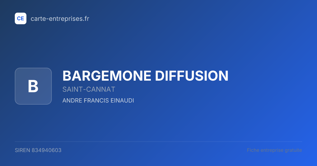 BARGEMONE DIFFUSION — 834940603 — fiche entreprise