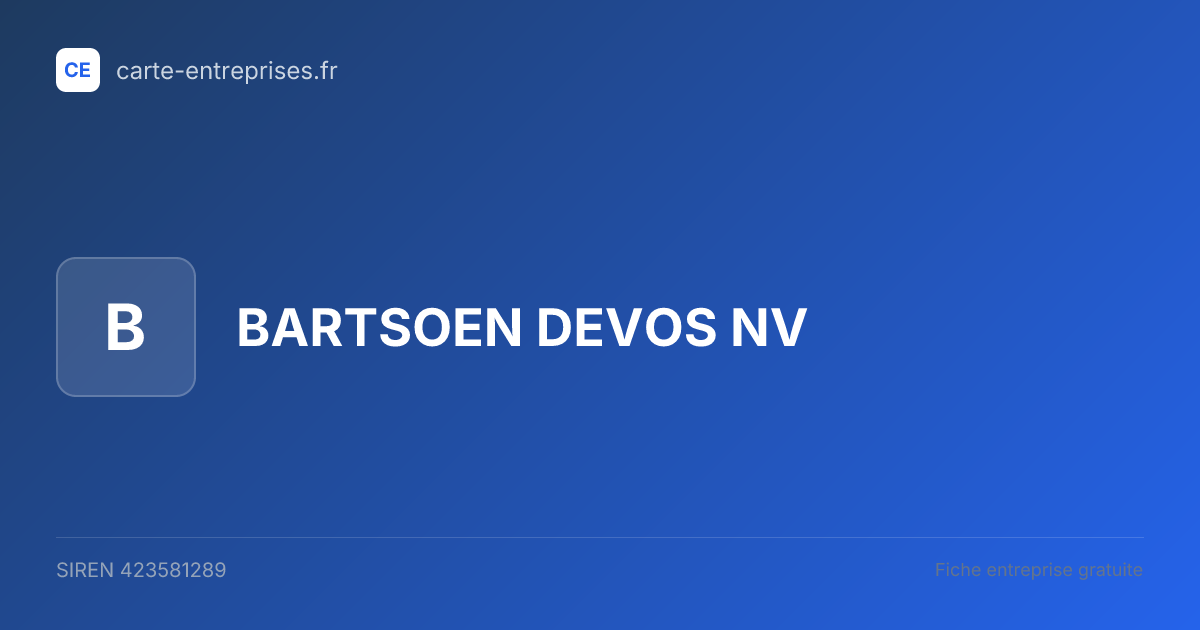 BARTSOEN DEVOS NV — 423581289 — fiche entreprise