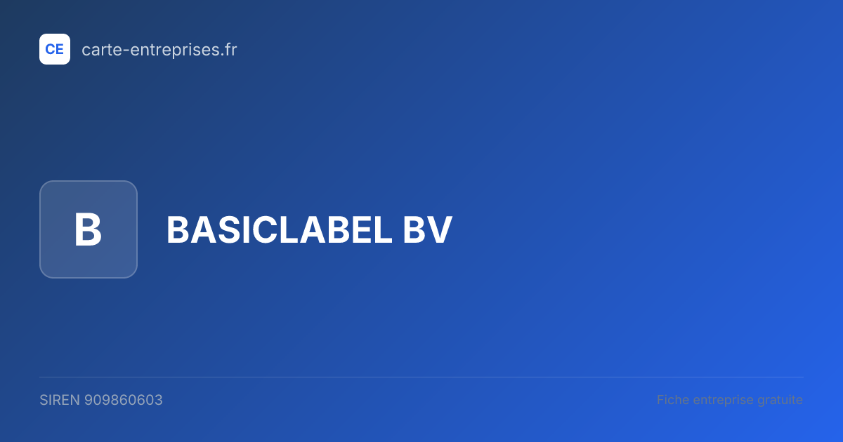 BASICLABEL BV — 909860603 — fiche entreprise
