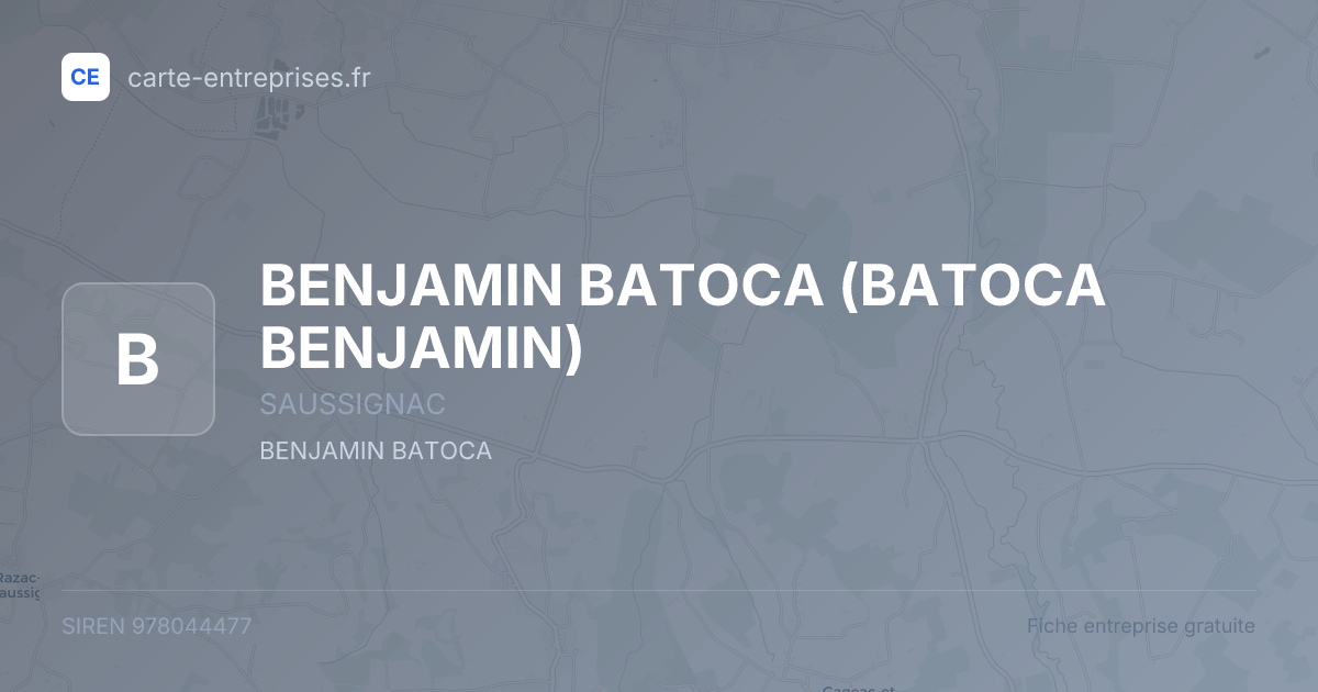 BENJAMIN BATOCA (BATOCA BENJAMIN) — 978044477 — fiche entreprise