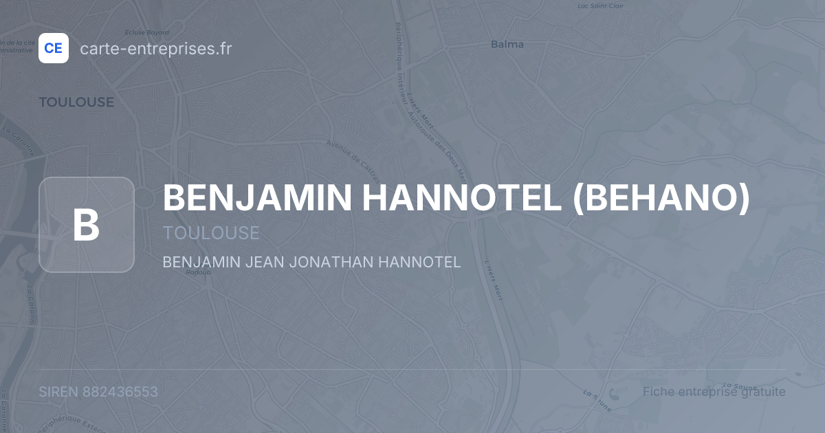 BENJAMIN HANNOTEL (BEHANO) — 882436553 — fiche entreprise