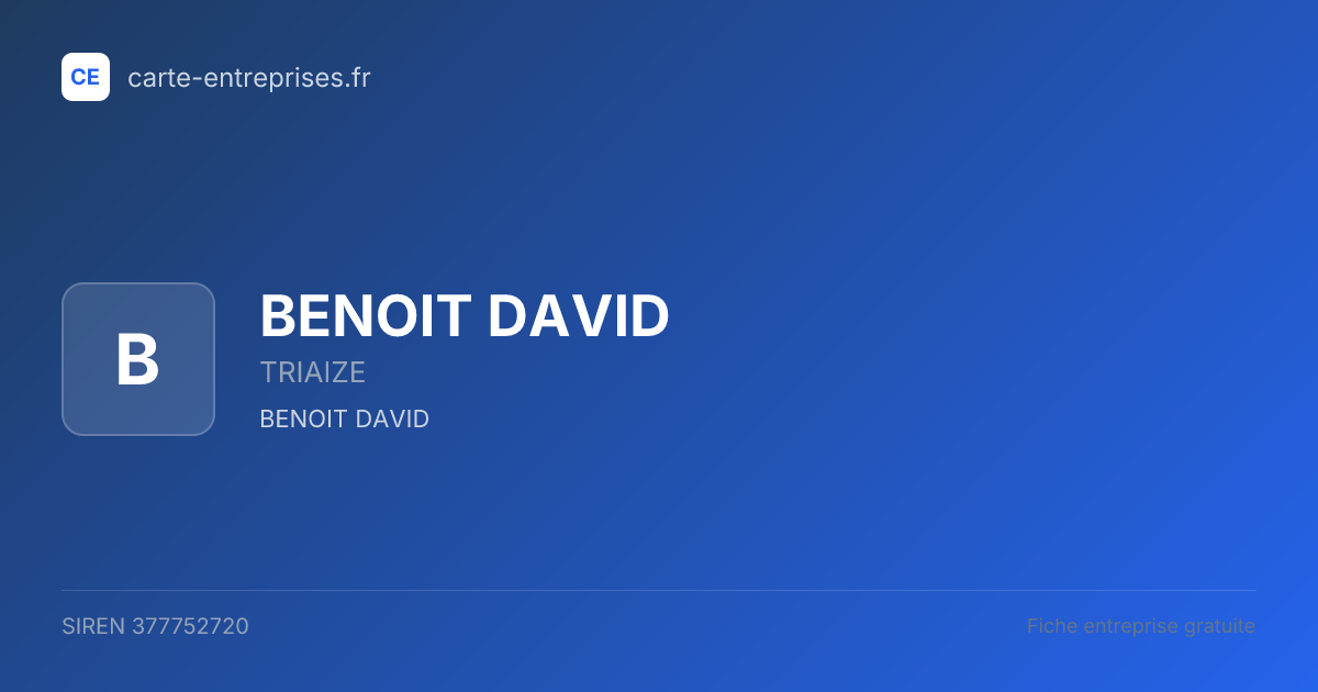 BENOIT DAVID — 377752720 — fiche entreprise