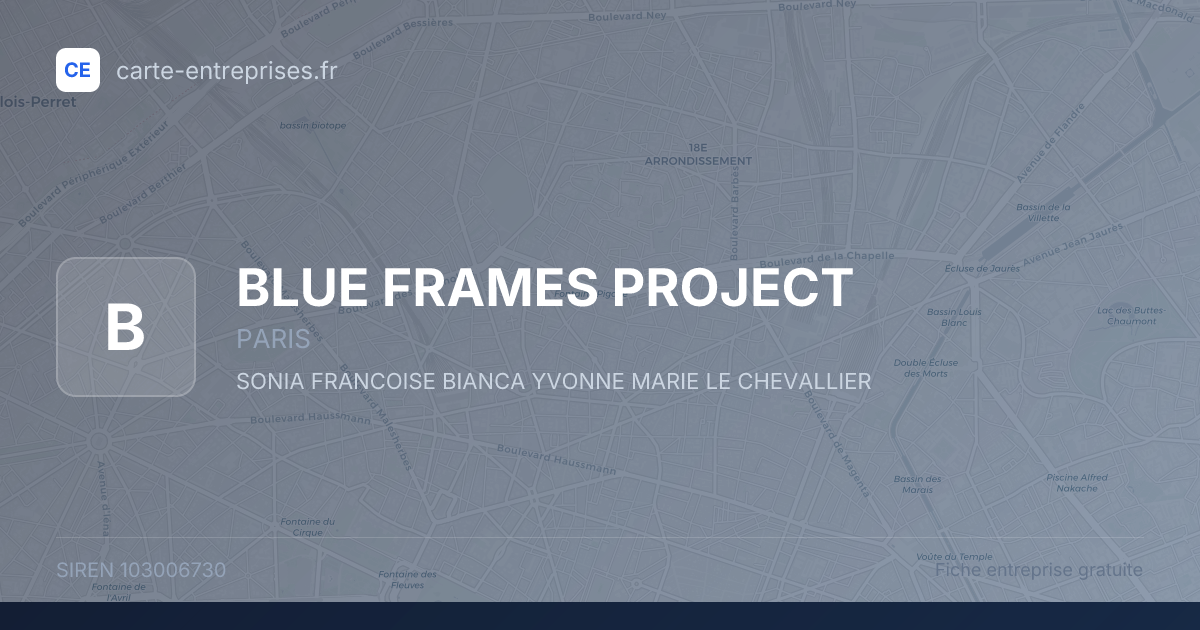 BLUE FRAMES PROJECT — 103006730 — fiche entreprise