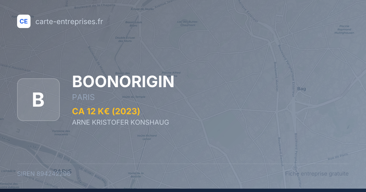 BOONORIGIN — 894242296 — fiche entreprise
