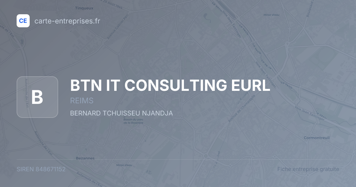 BTN IT CONSULTING EURL — 848671152 — fiche entreprise