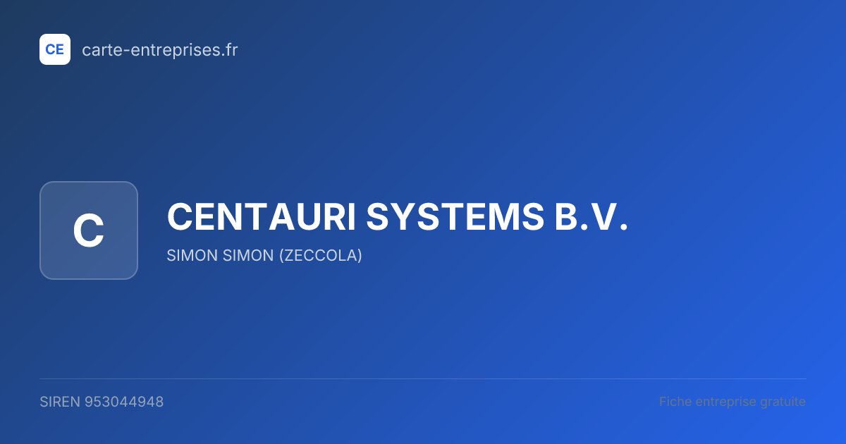 CENTAURI SYSTEMS B.V. — 953044948 — fiche entreprise