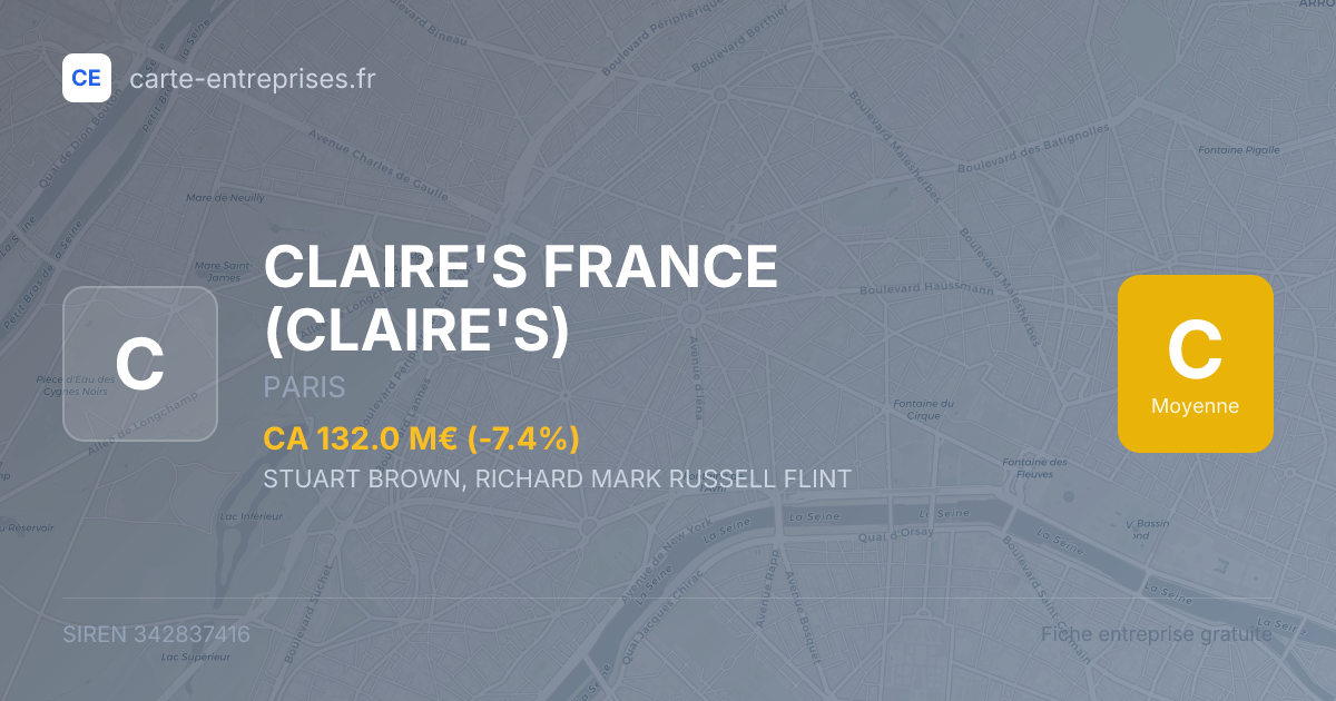 CLAIRE'S FRANCE (CLAIRE'S) — 342837416 — fiche entreprise