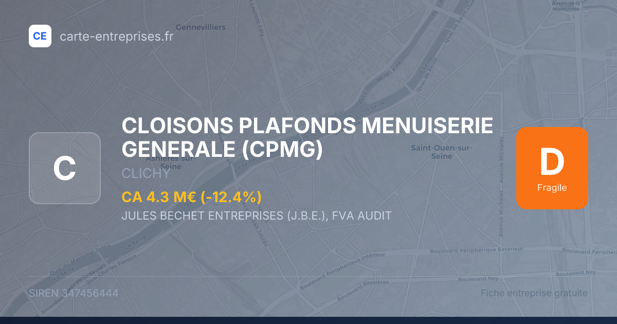 CLOISONS PLAFONDS MENUISERIE GENERALE (CPMG) — 347456444 — fiche entreprise