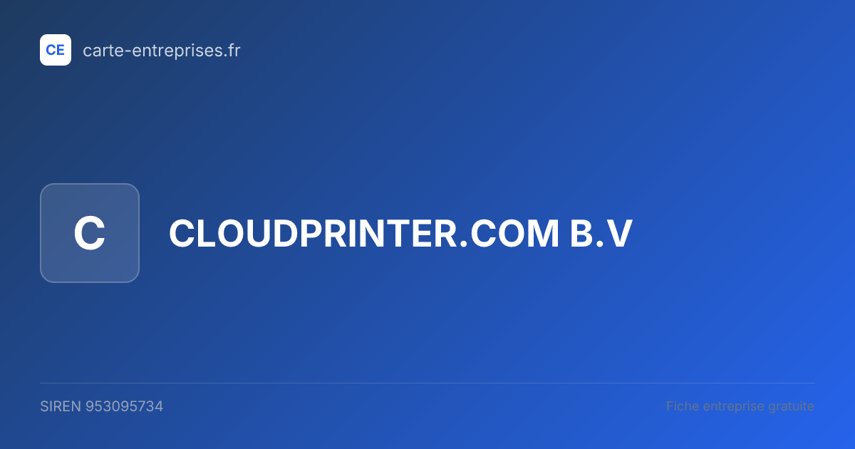 CLOUDPRINTER.COM B.V — 953095734 — fiche entreprise