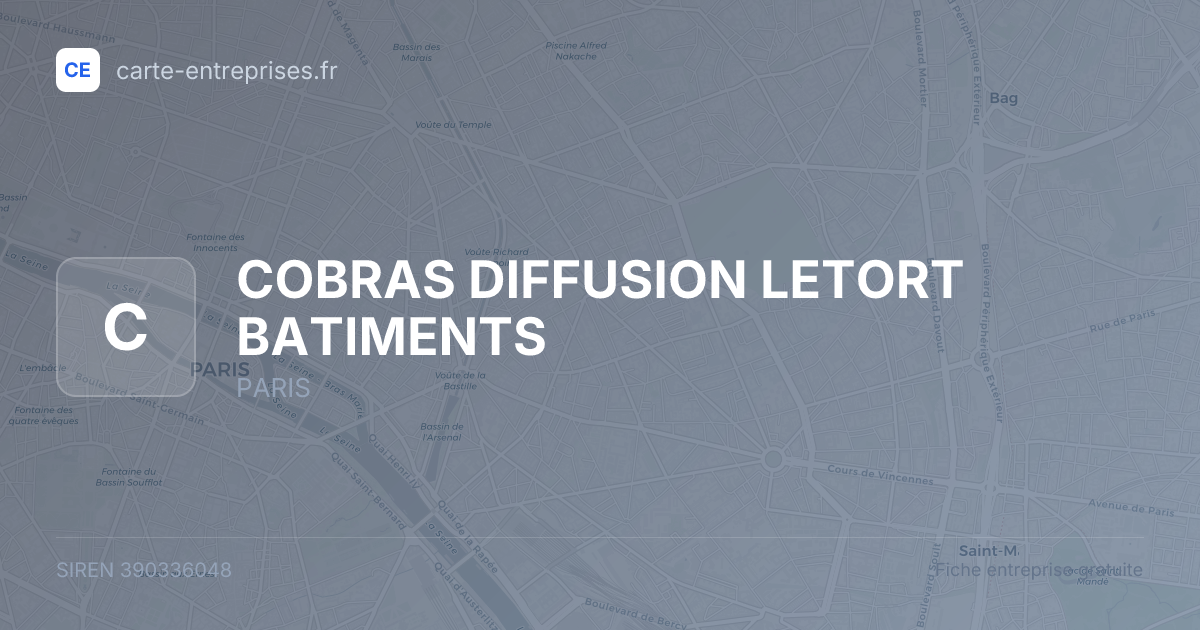 COBRAS DIFFUSION LETORT BATIMENTS — 390336048 — fiche entreprise
