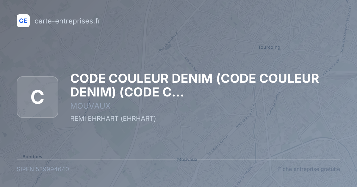 CODE COULEUR DENIM (CODE COULEUR DENIM) (CODE COULEUR D.) — 539994640 — fiche entreprise