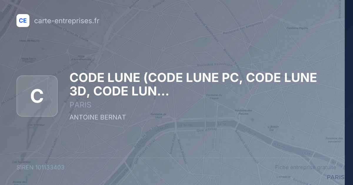 CODE LUNE (CODE LUNE PC, CODE LUNE 3D, CODE LUNE COSPLAY, PANDAPANDA.FR, LUNABOY, SOKODAKI) — 101133403 — fiche entreprise