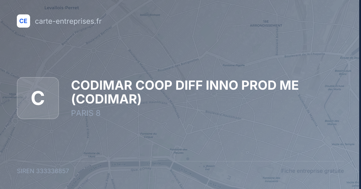 CODIMAR COOP DIFF INNO PROD ME (CODIMAR) — 333336857 — fiche entreprise