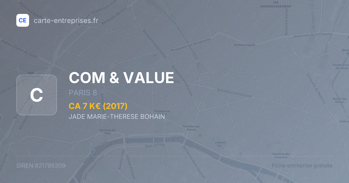 COM & VALUE — 821795309 — fiche entreprise