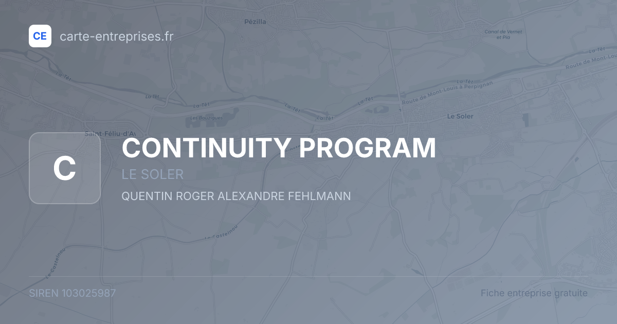 CONTINUITY PROGRAM — 103025987 — fiche entreprise