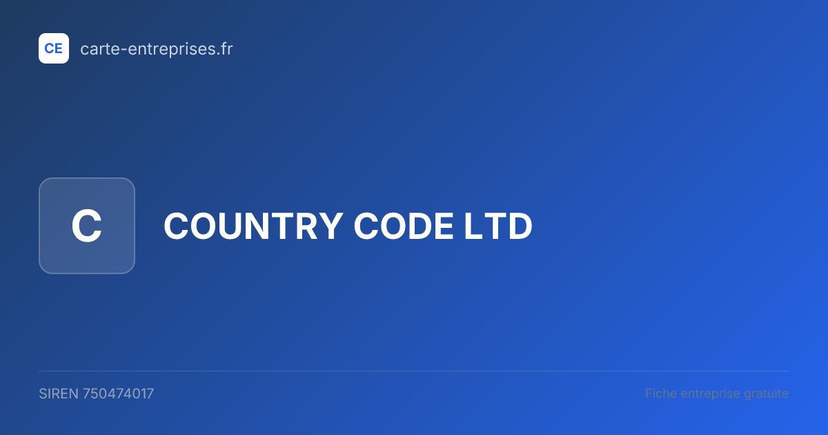 COUNTRY CODE LTD — 750474017 — fiche entreprise