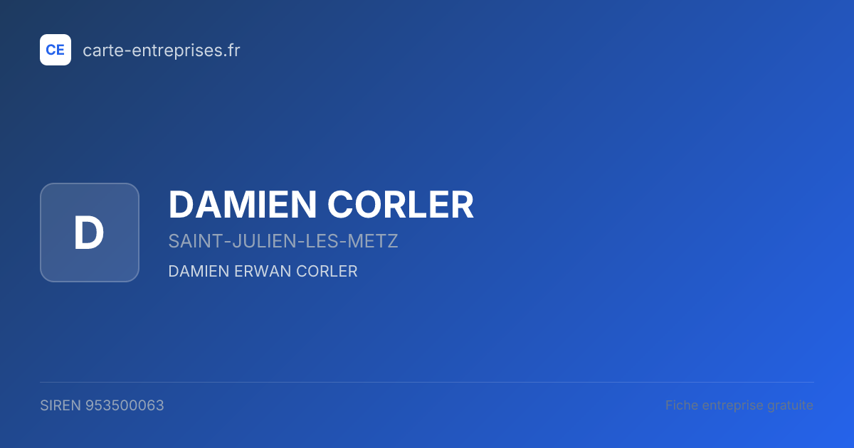 DAMIEN CORLER — 953500063 — fiche entreprise