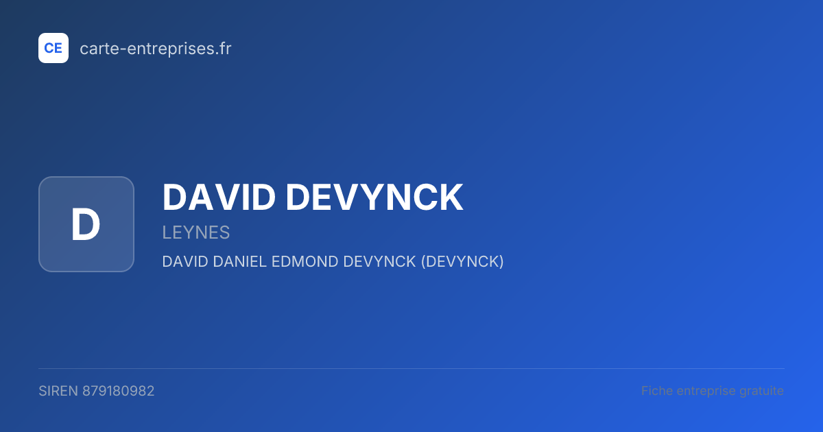 DAVID DEVYNCK — 879180982 — fiche entreprise
