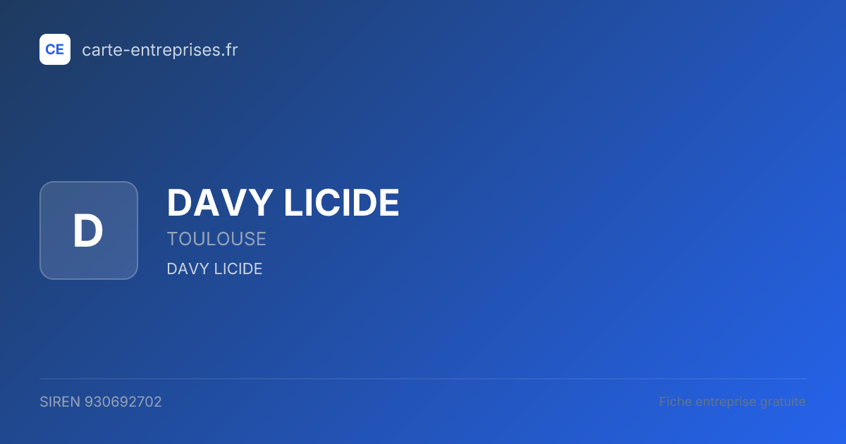 DAVY LICIDE — 930692702 — fiche entreprise