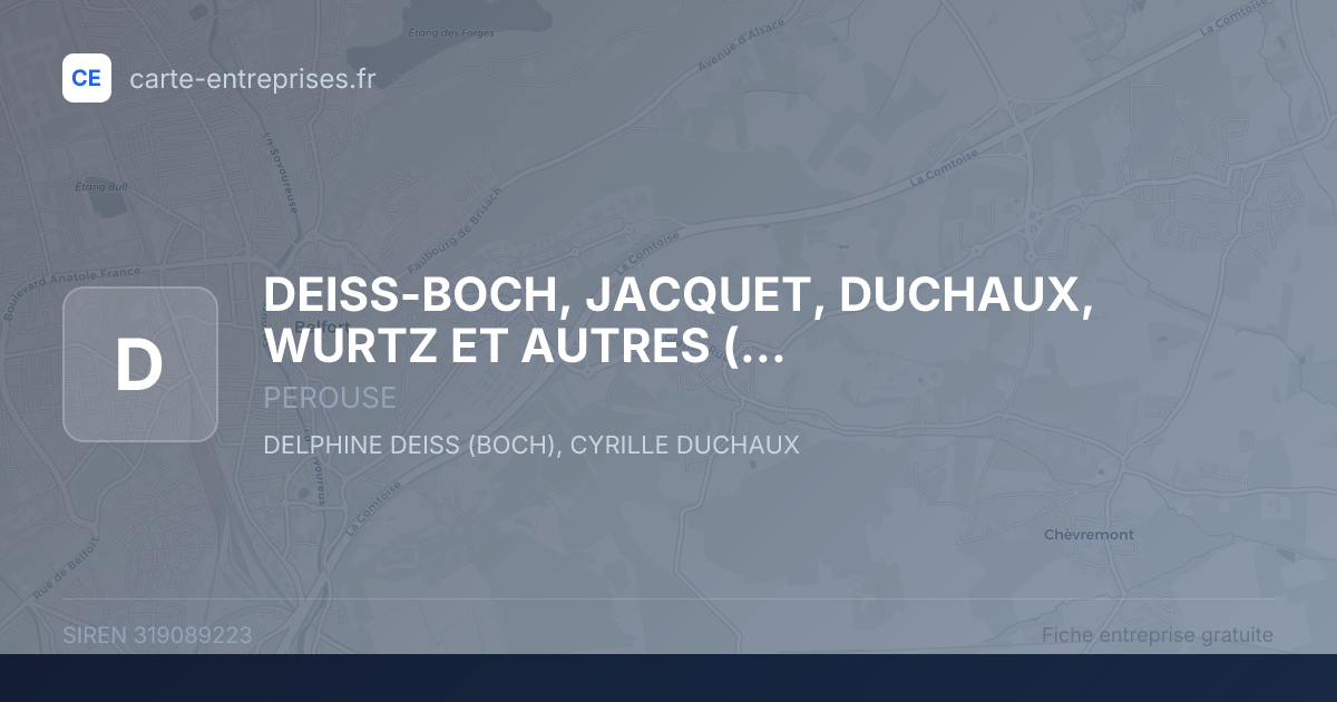 DEISS-BOCH, JACQUET, DUCHAUX, WURTZ ET AUTRES (CLINIQUE VETERINAIRE SAINT-BERNARD) — 319089223 — fiche entreprise