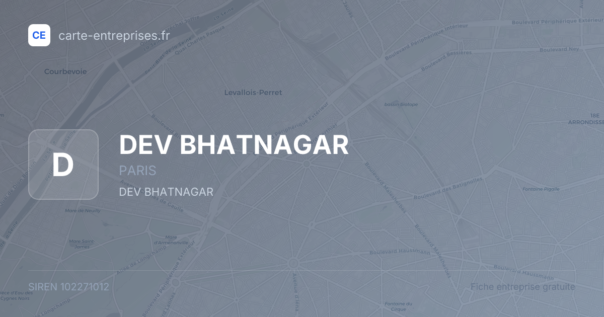DEV BHATNAGAR — 102271012 — fiche entreprise