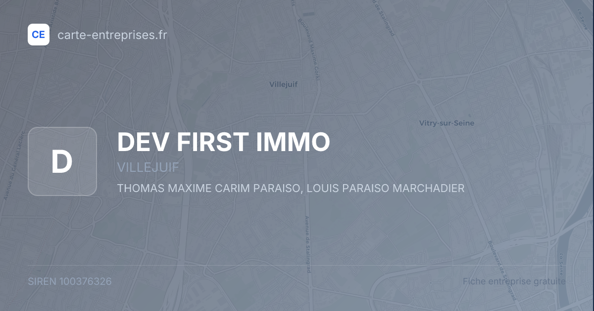 DEV FIRST IMMO — 100376326 — fiche entreprise