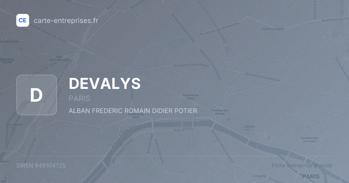 DEVALYS — 848104725 — fiche entreprise
