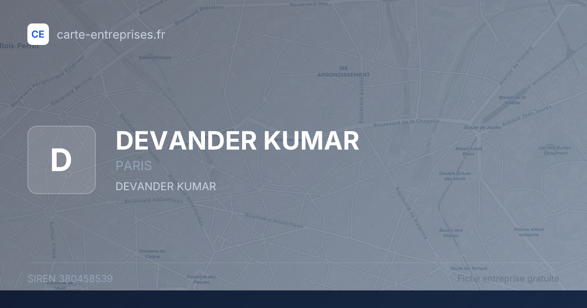 DEVANDER KUMAR — 380458539 — fiche entreprise