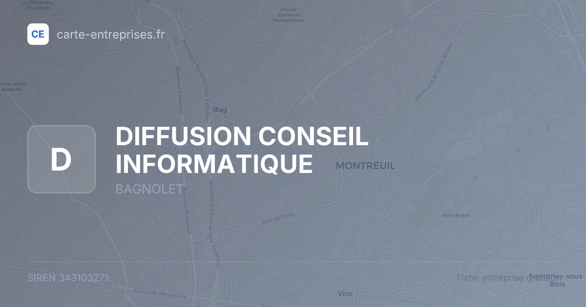 DIFFUSION CONSEIL INFORMATIQUE — 343103271 — fiche entreprise