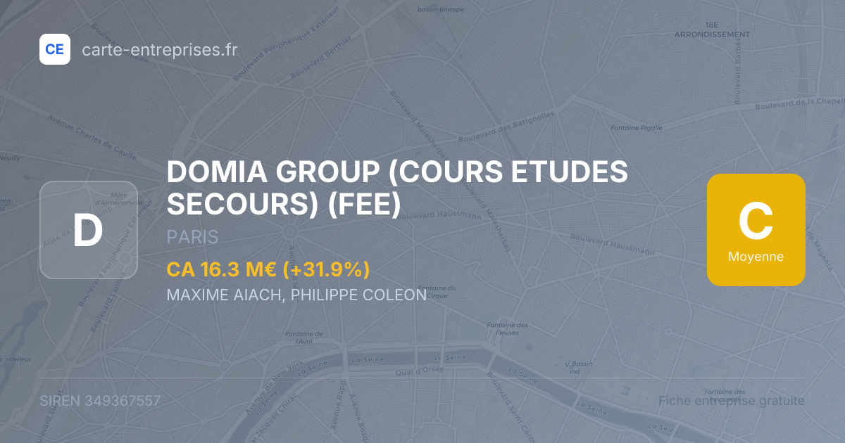 DOMIA GROUP (COURS ETUDES SECOURS) (FEE) — 349367557 — fiche entreprise